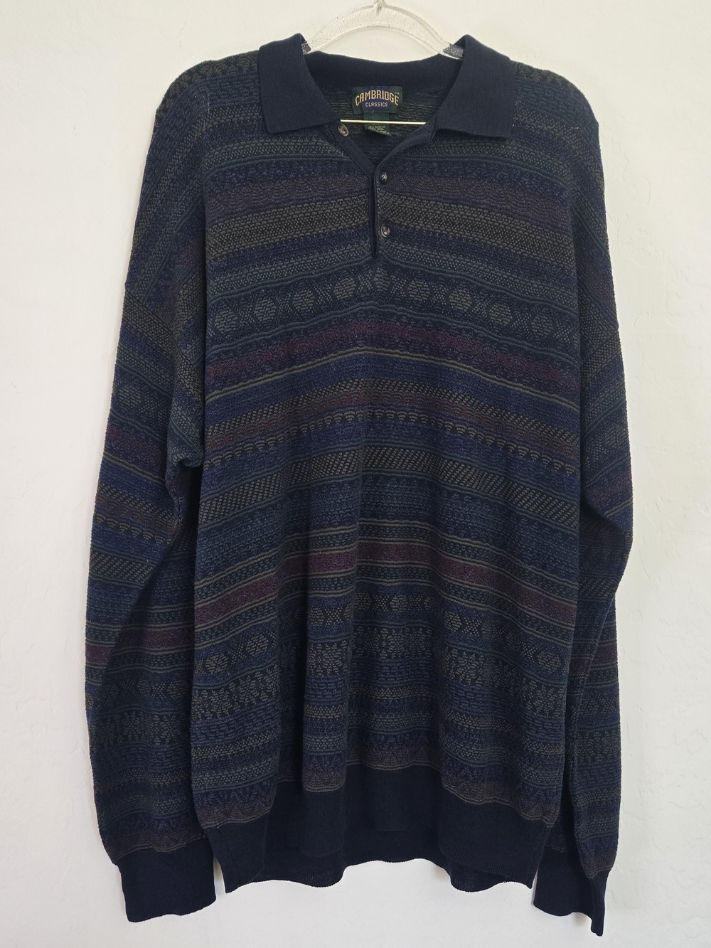 Vintage Cambridge Classics Italian Knit Sweater Polo XXL Wool Blend Coogi Style
